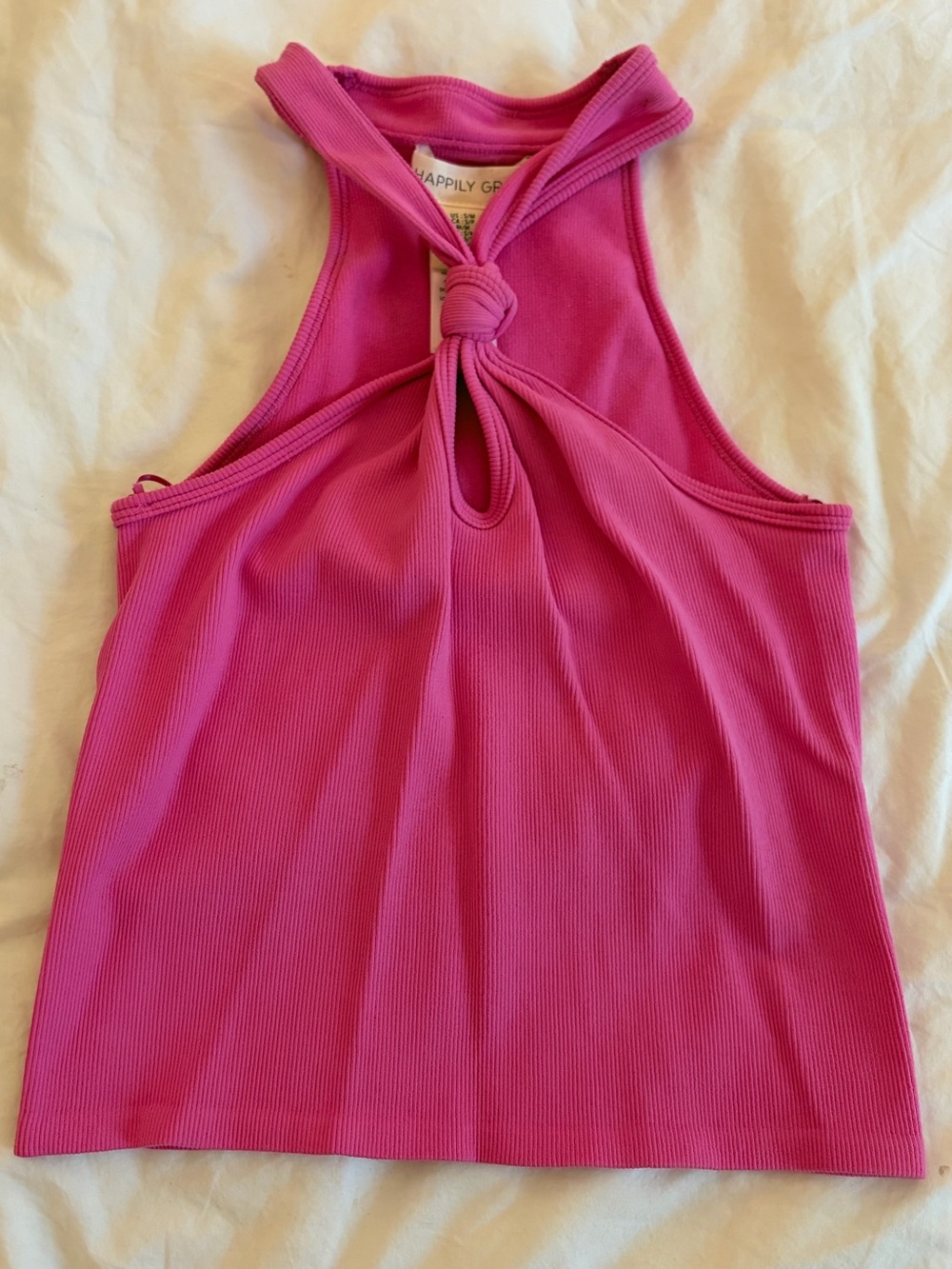 Happily Grey Hot Pink Knotted Ribbed Tank Top